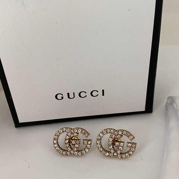 Gucci Gold Crystal Logo Earrings - Picture 1 of 6
